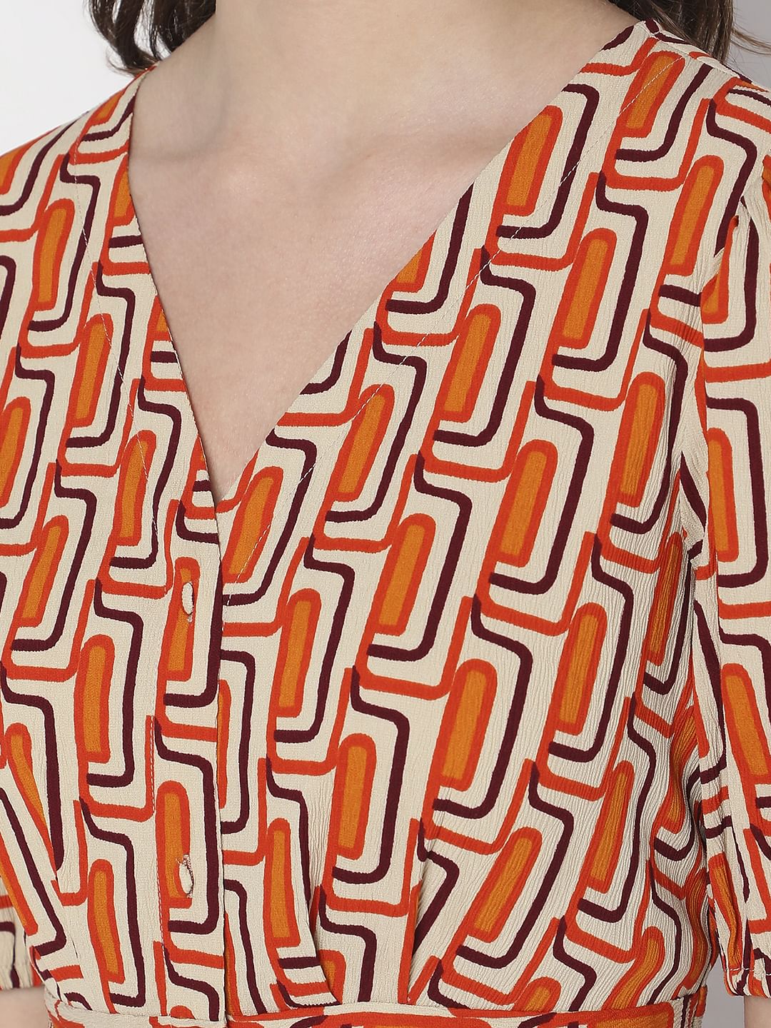Orange Printed Midi Dress
