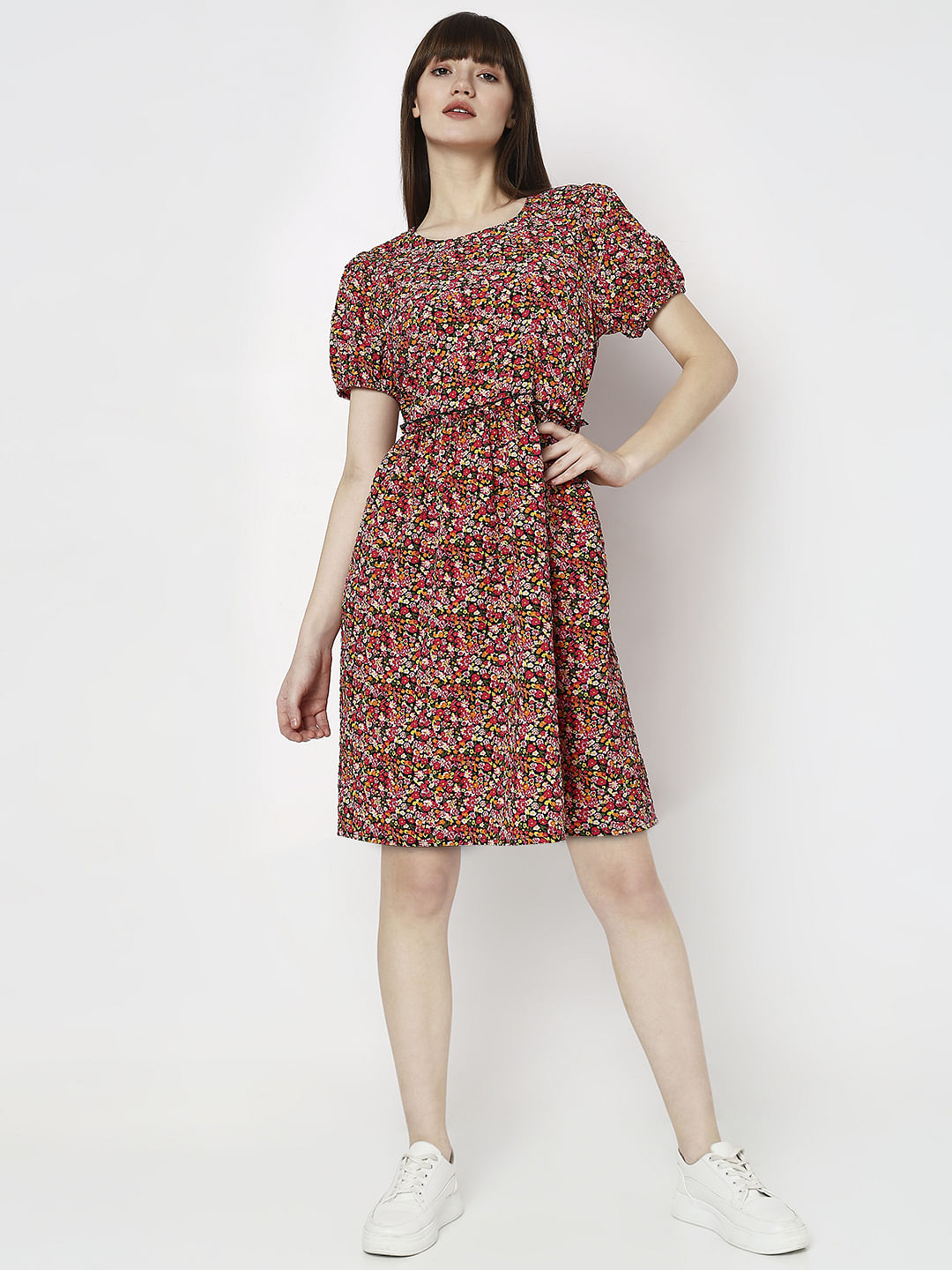 Black Floral Print Dress