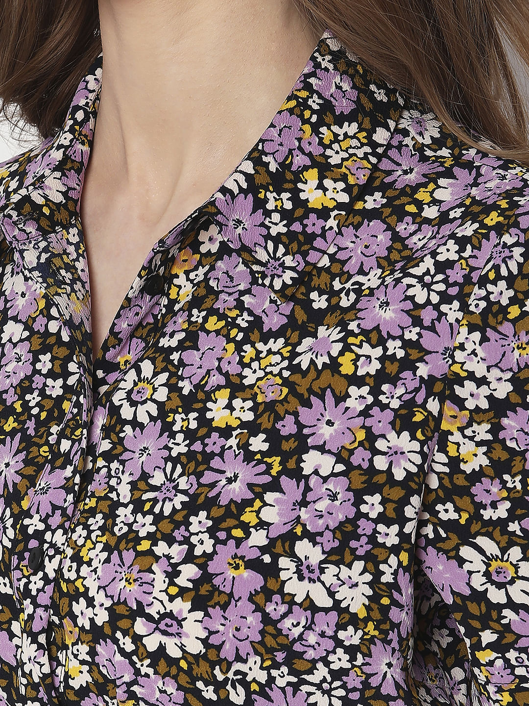 Purple Floral Print Shirt Dress