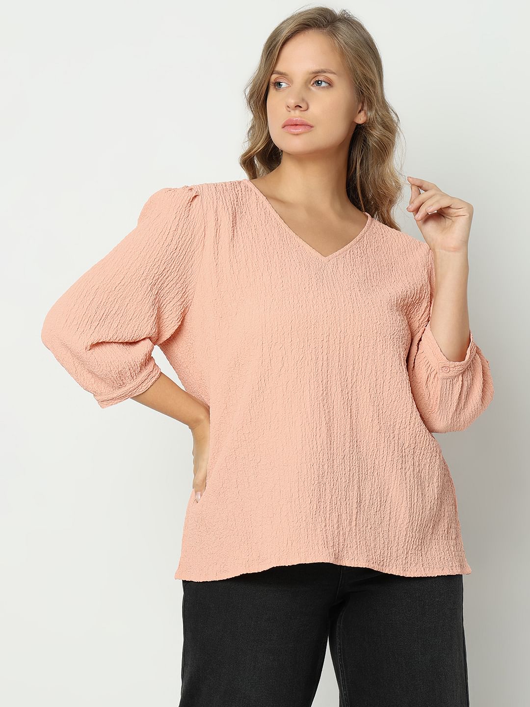 Curve Peach Textured Top