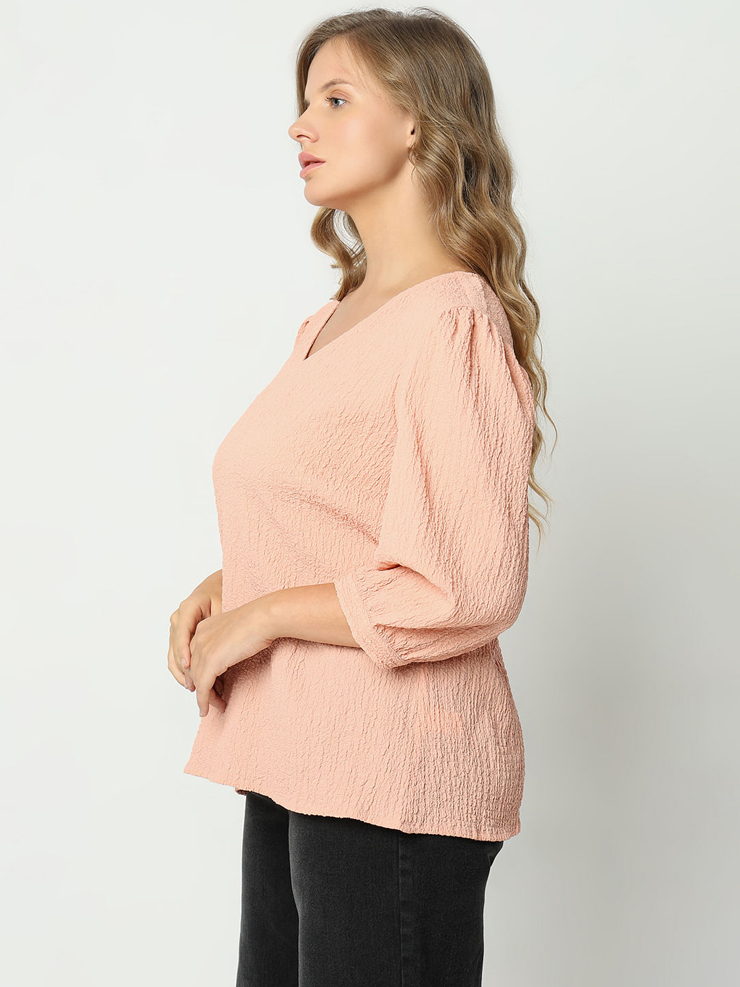 Curve Peach Textured Top
