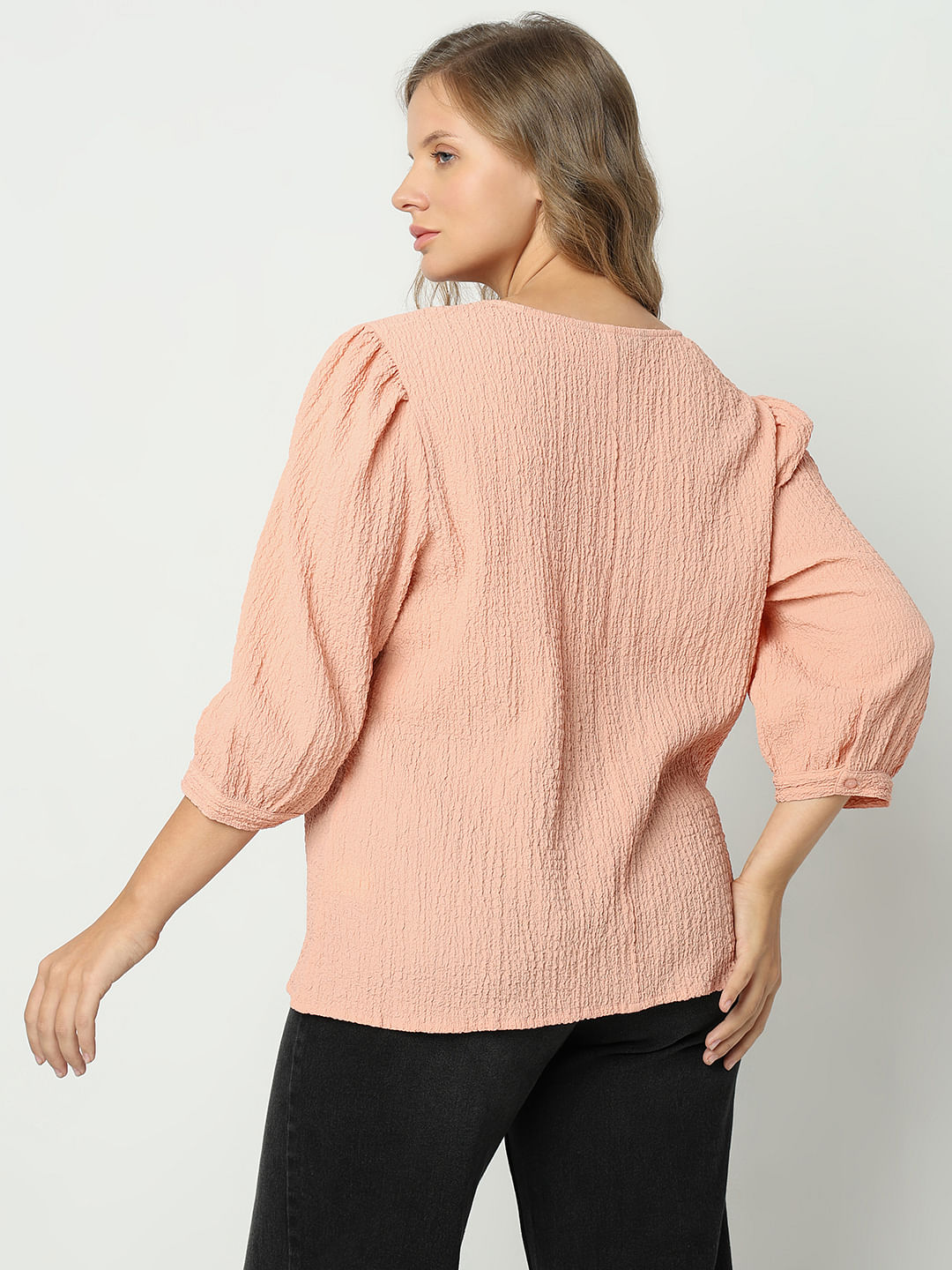 Curve Peach Textured Top