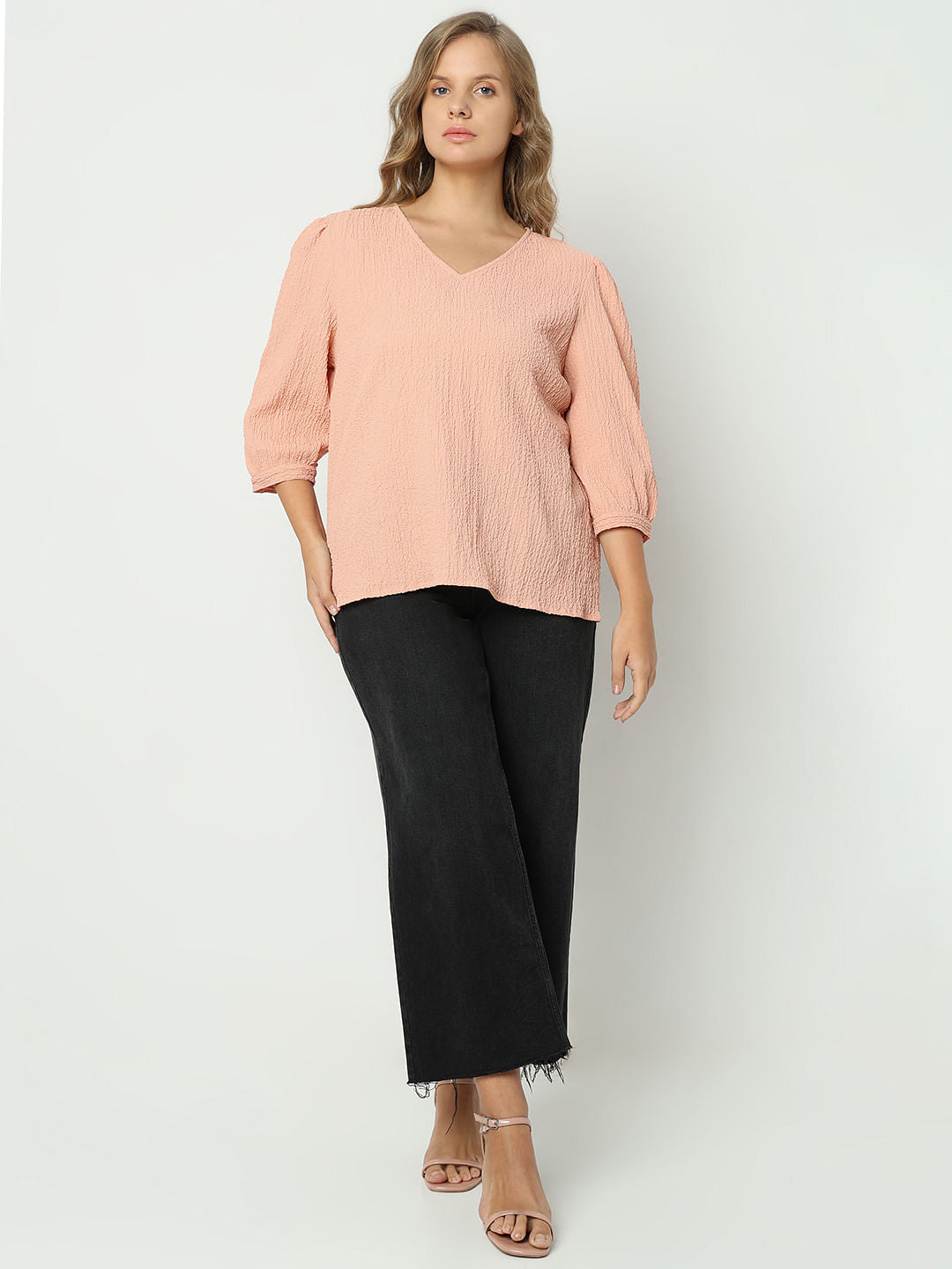 Curve Peach Textured Top