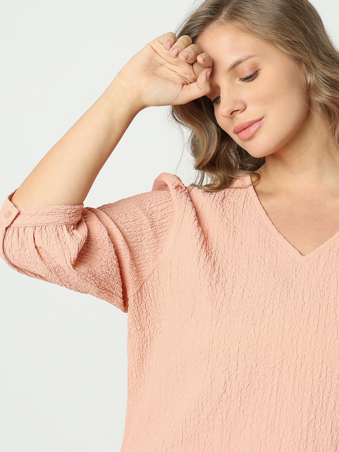 Curve Peach Textured Top