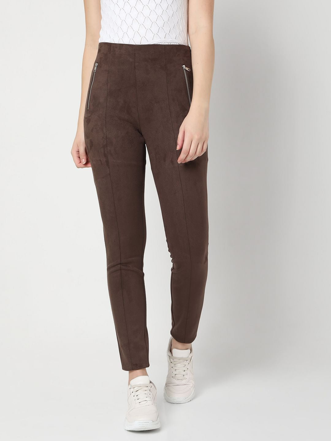 Brown High Rise Suede Skinny Leggings