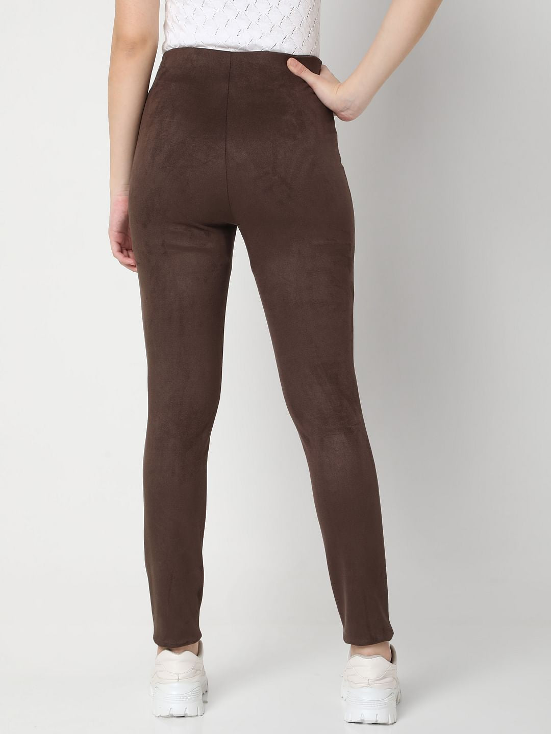 Brown High Rise Suede Skinny Leggings