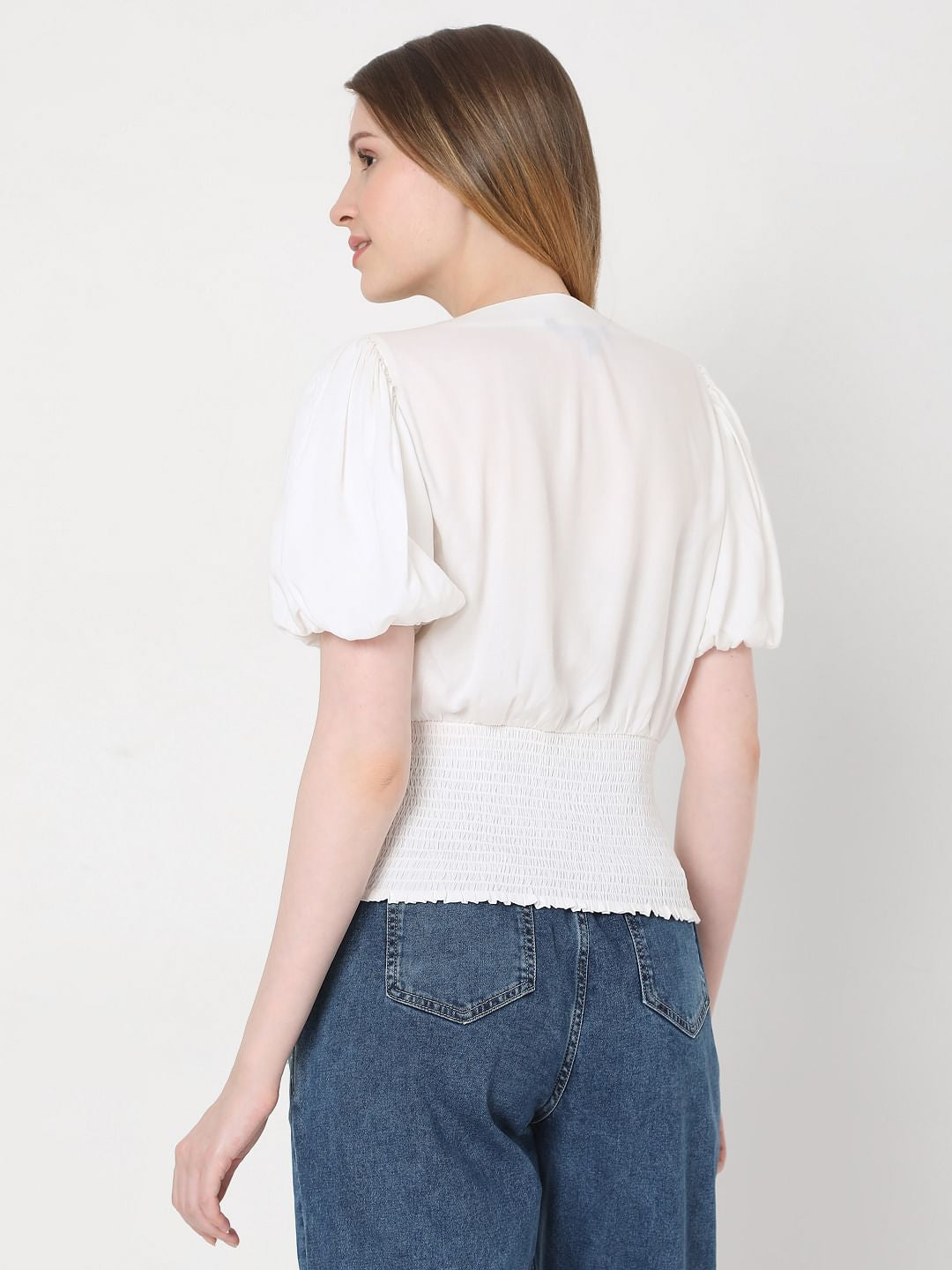 White Puff Sleeves Top