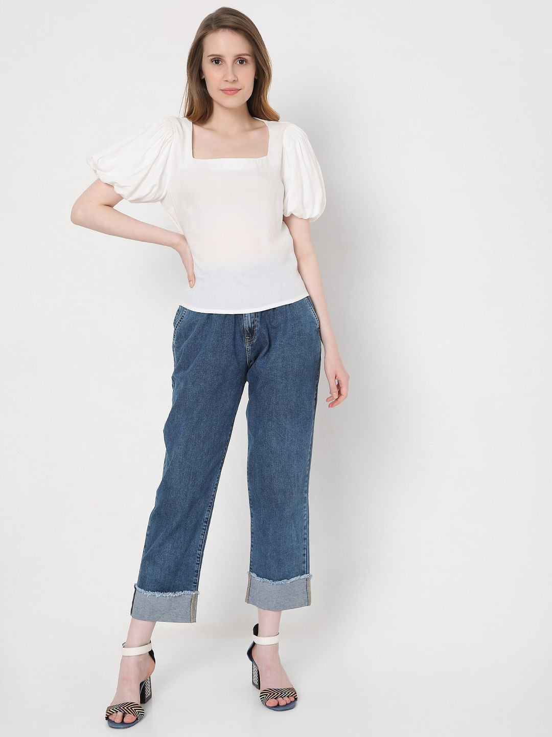 White Puff Sleeves Top