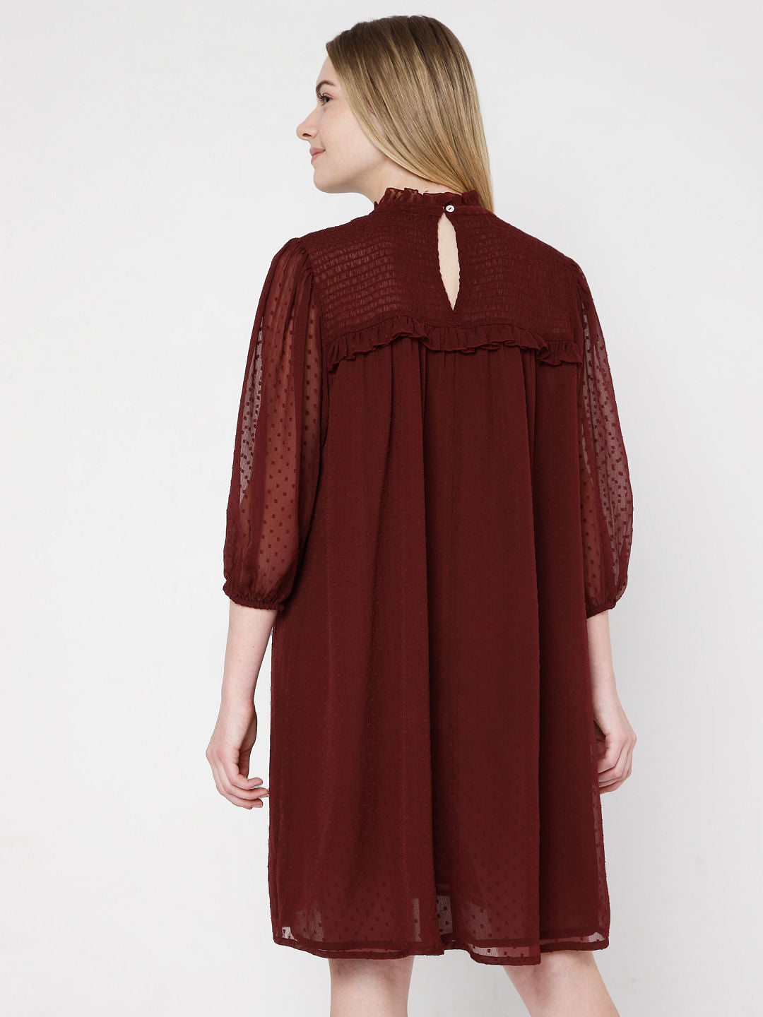 Maroon Shift Dobby Dress