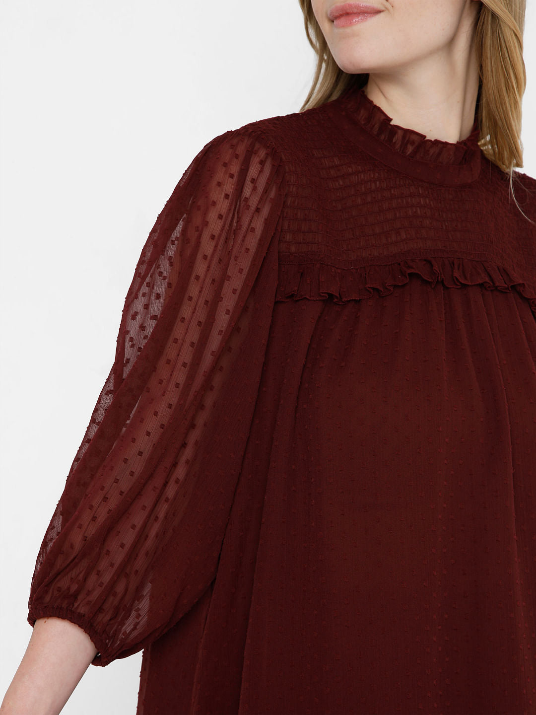 Maroon Shift Dobby Dress
