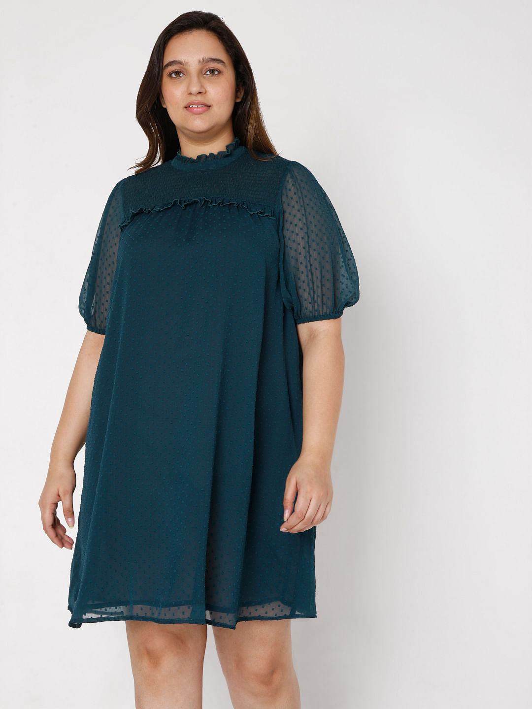 Curve Green Plain Coloured Dress