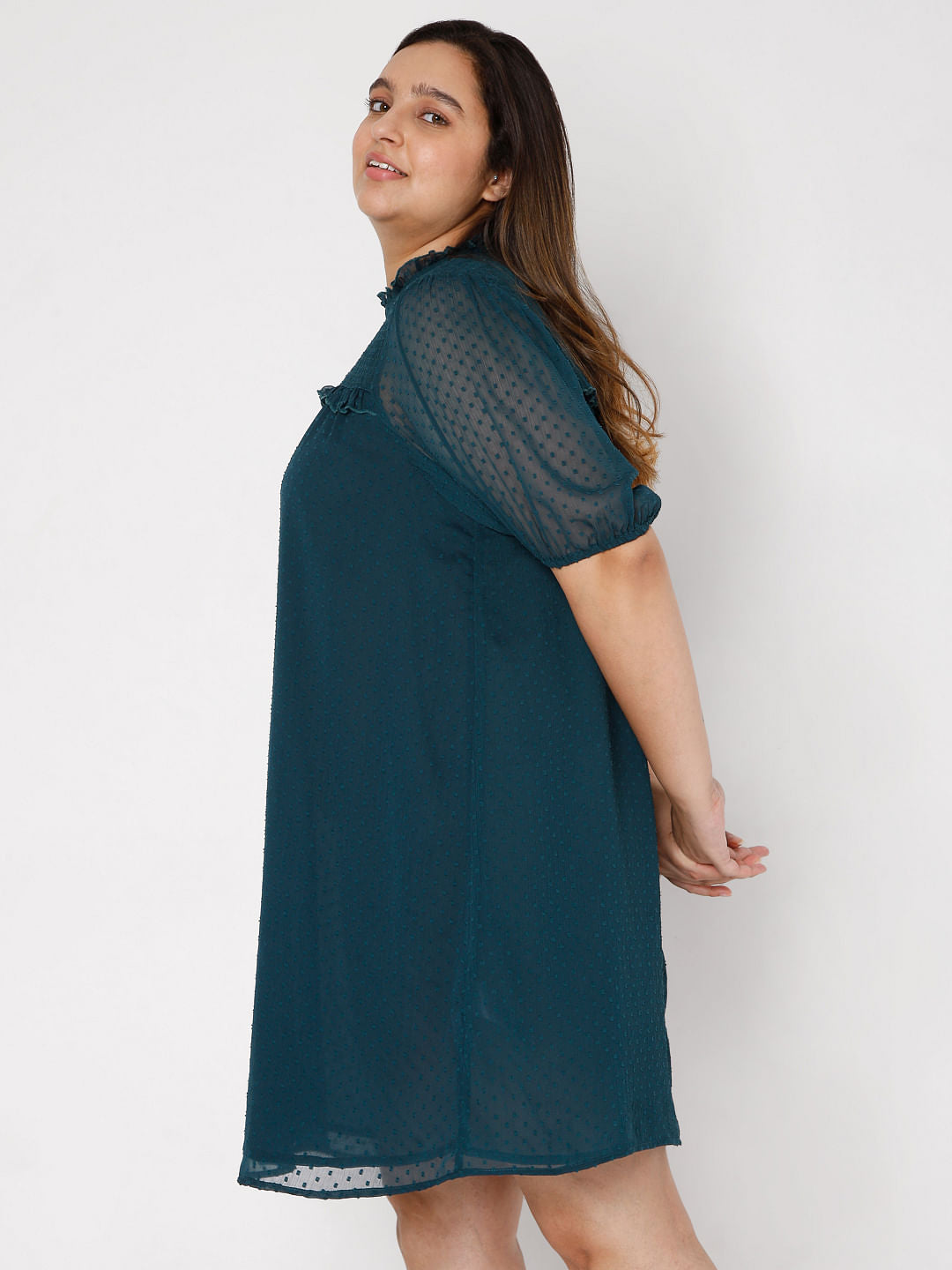 Curve Green Plain Coloured Dress