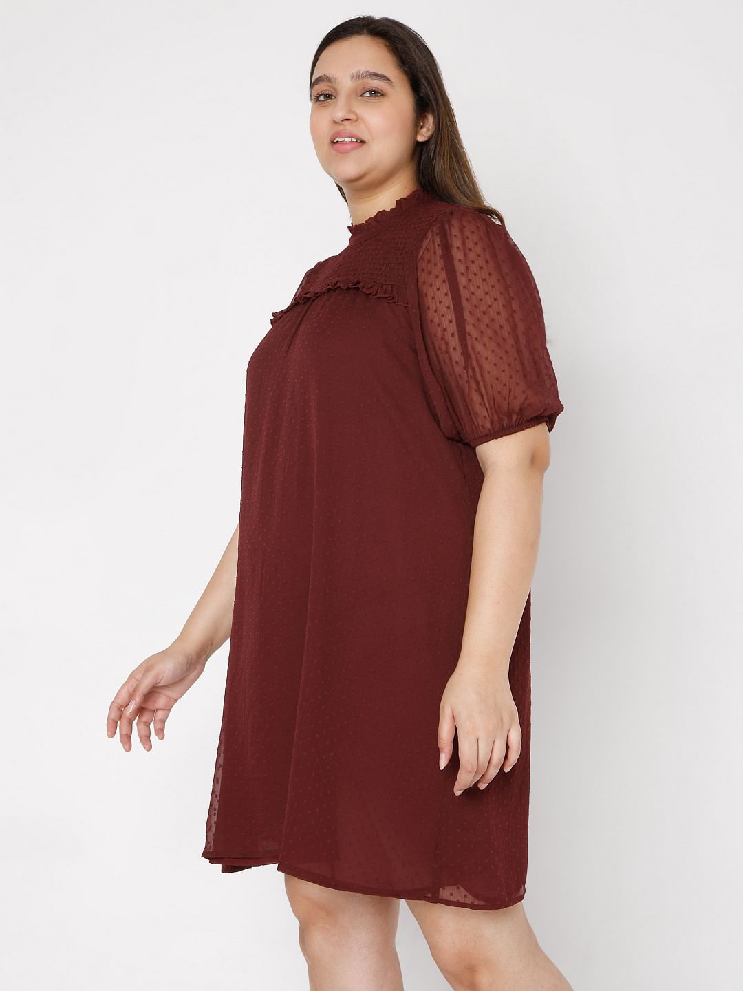 Curve Maroon Dobby Shift Dress