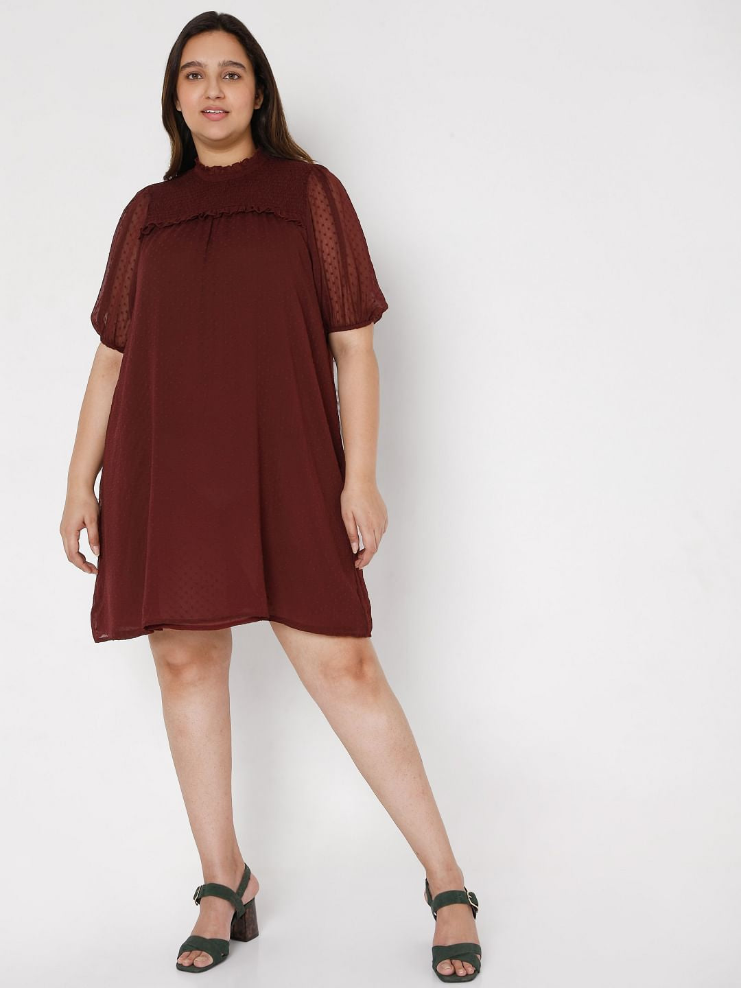 Curve Maroon Dobby Shift Dress