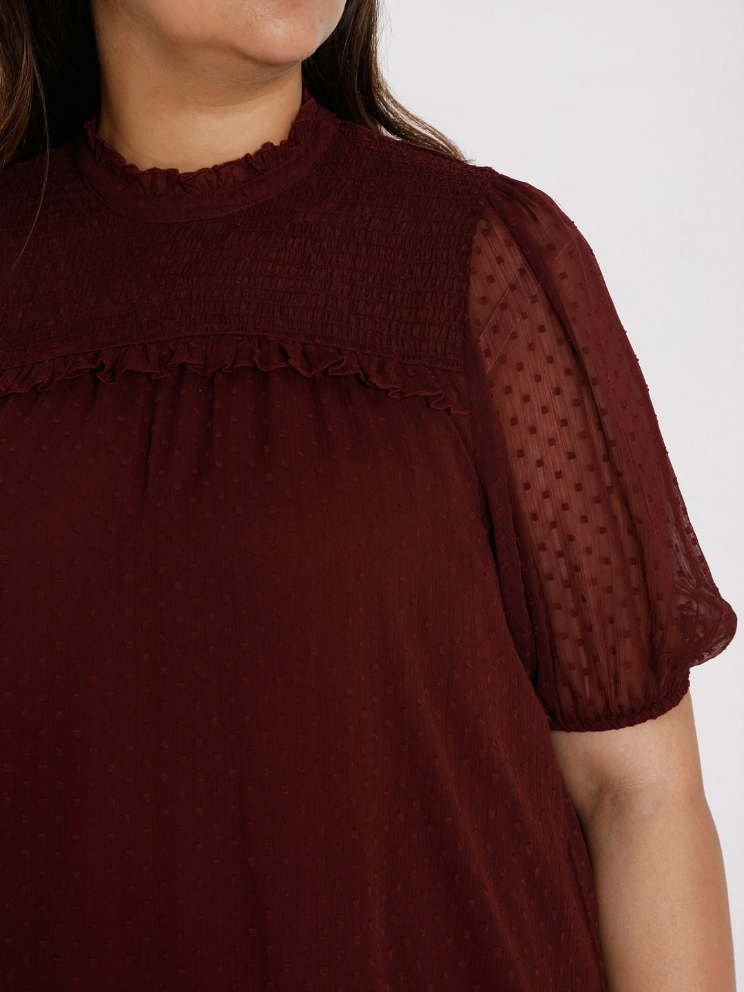 Curve Maroon Dobby Shift Dress