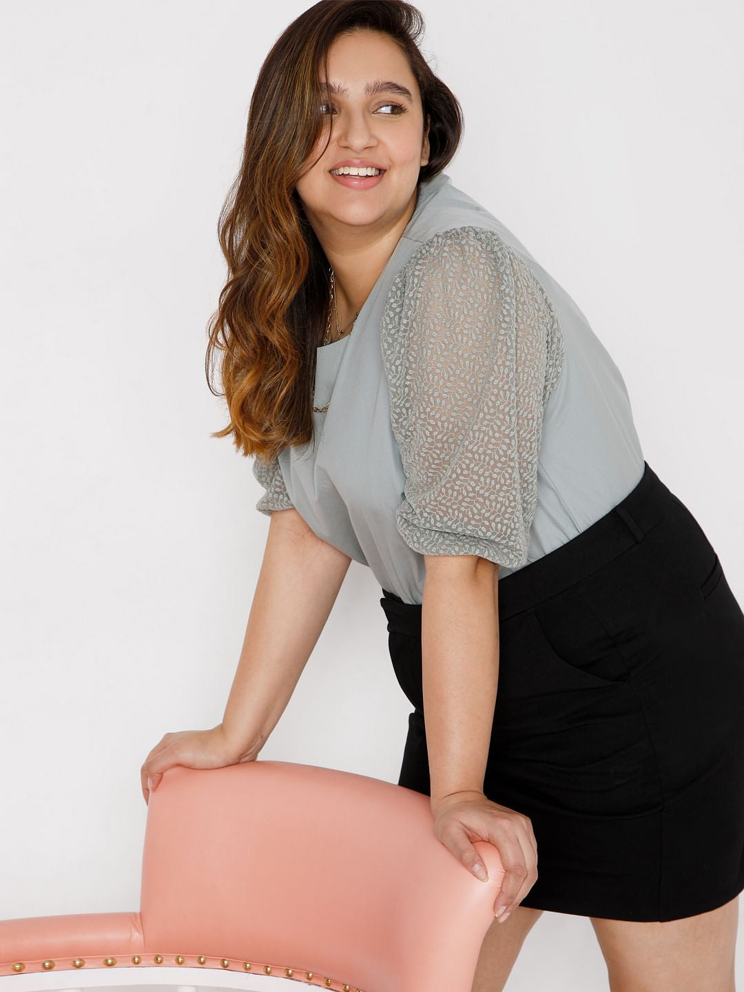 Curve Grey Lace Detail Top