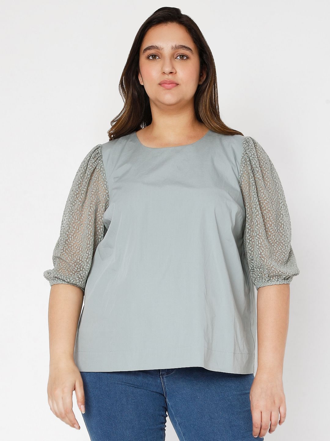 Curve Grey Lace Detail Top