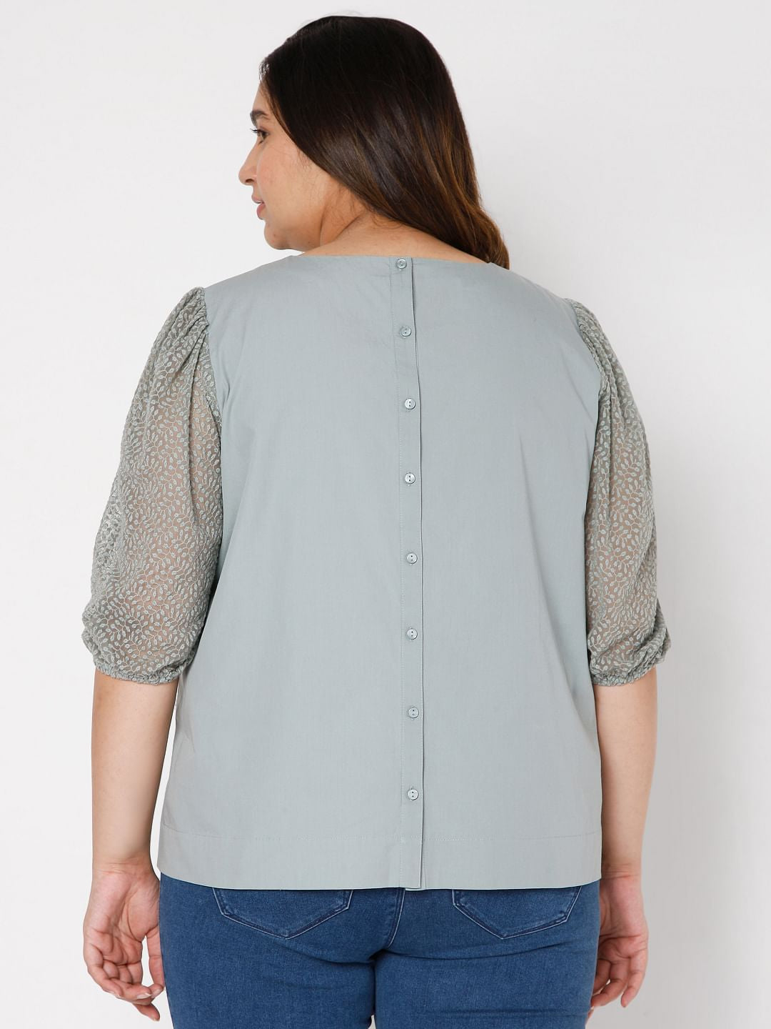 Curve Grey Lace Detail Top