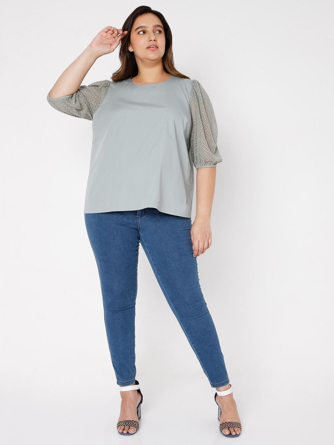Curve Grey Lace Detail Top