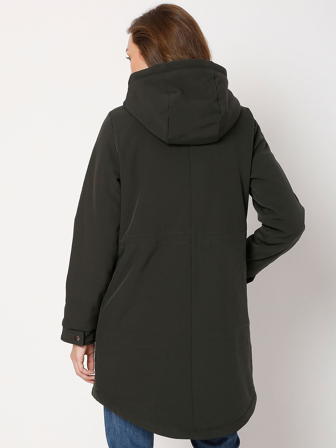 Dark Green Hooded Long Jacket