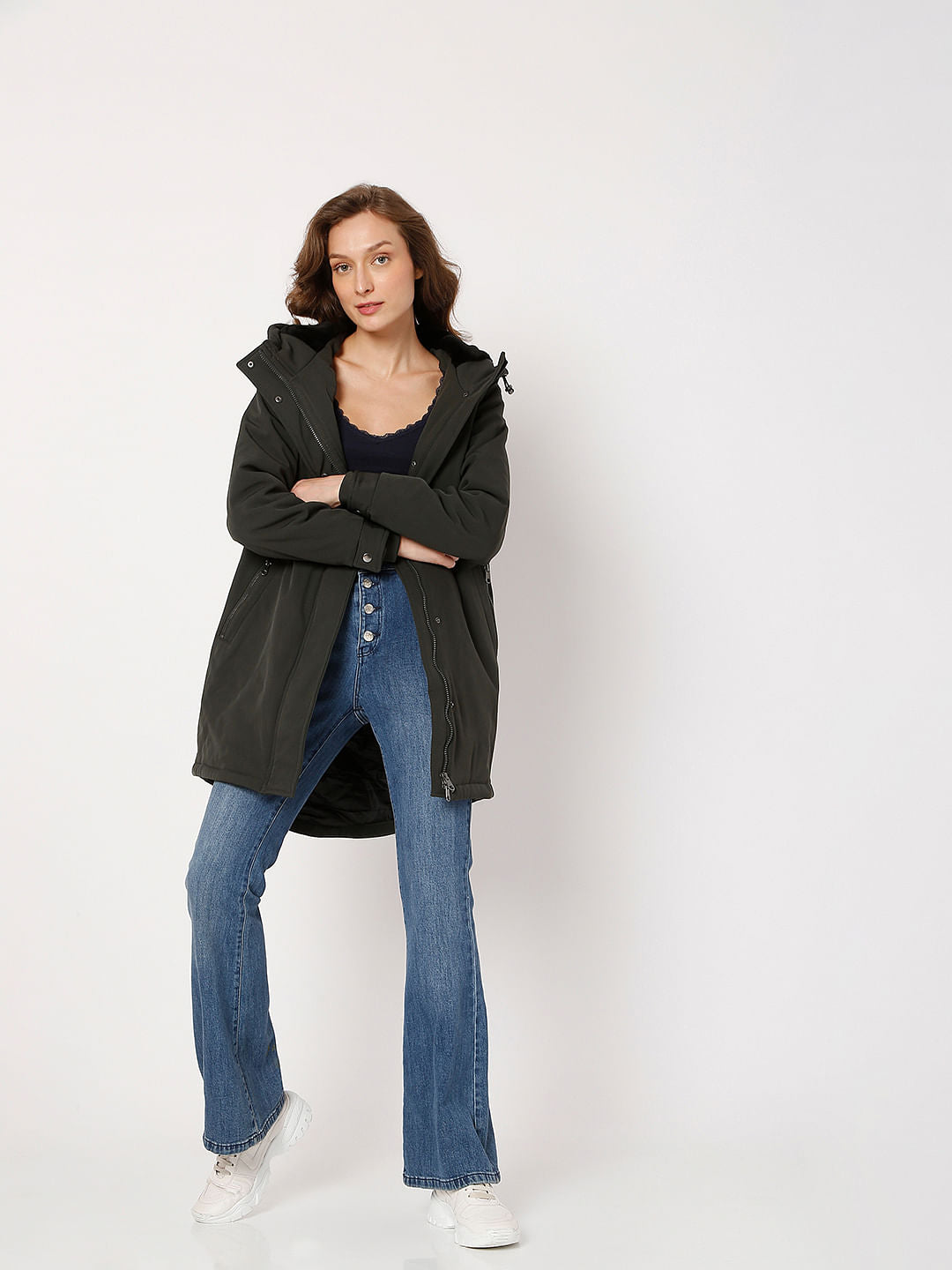 Dark Green Hooded Long Jacket