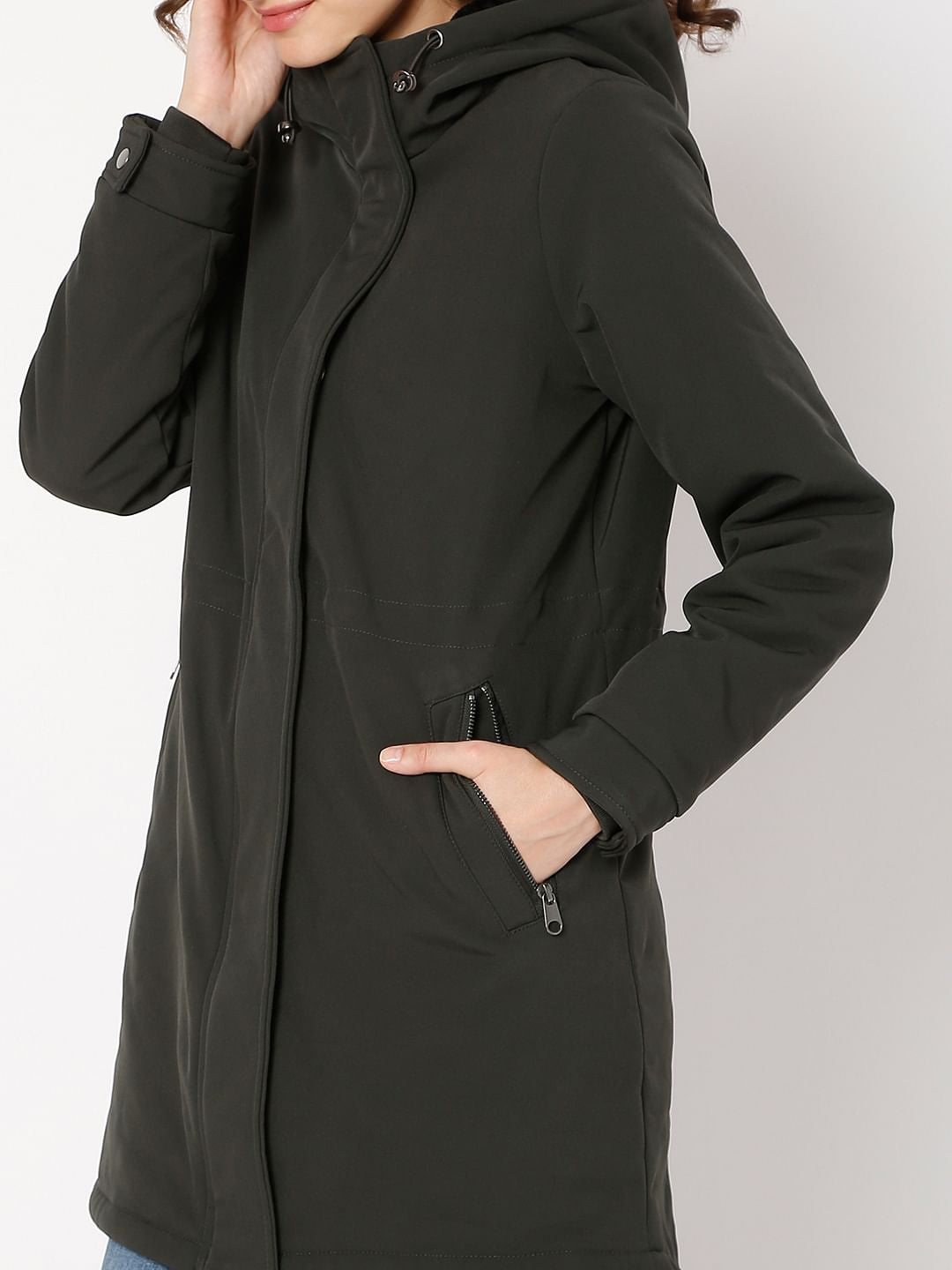 Dark Green Hooded Long Jacket