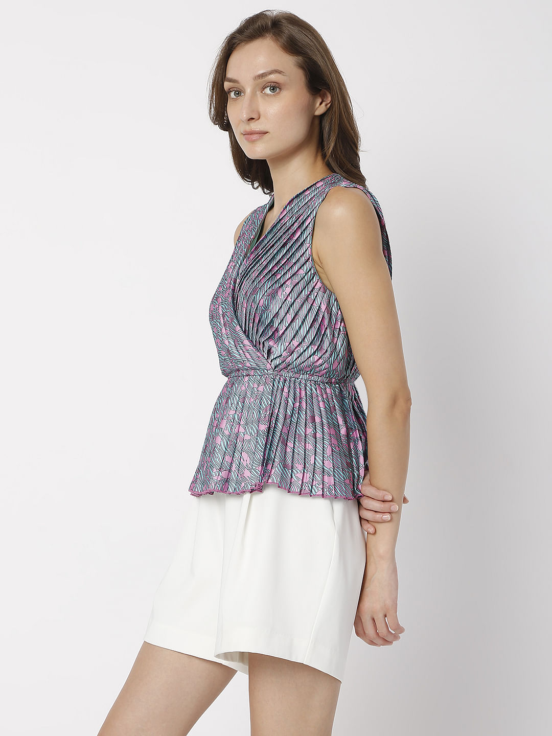 Multi-Coloured Pleated Top