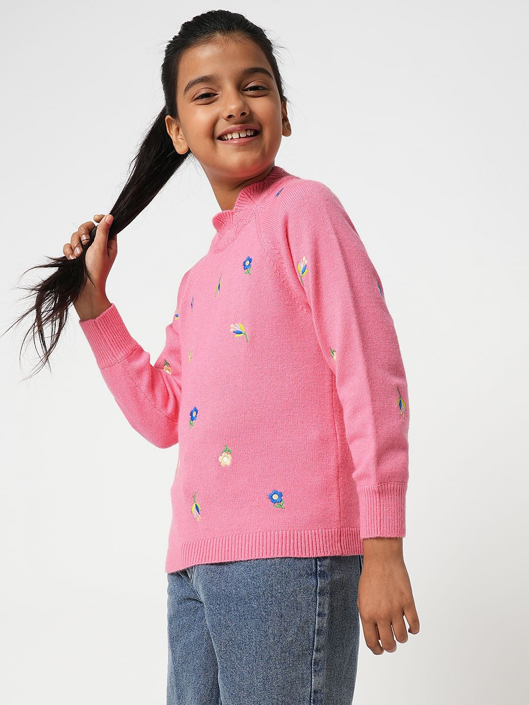 Girl Pink Embroidered Sweater