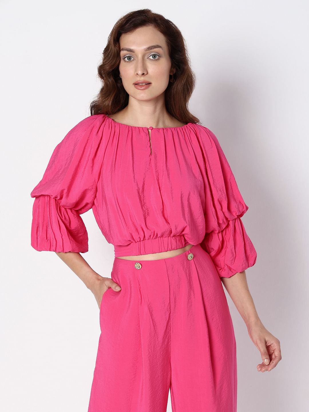 Marquee Pink Voluminous Sleeves Co-Ord Set Top