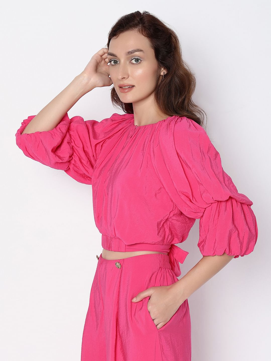 Marquee Pink Voluminous Sleeves Co-Ord Set Top