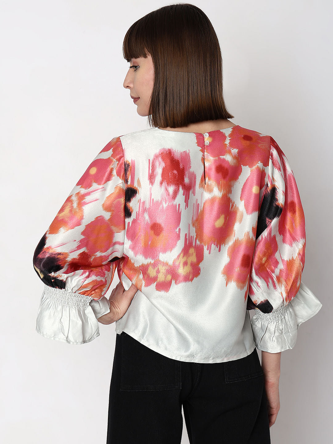 Off-White Brushed Floral Print Top