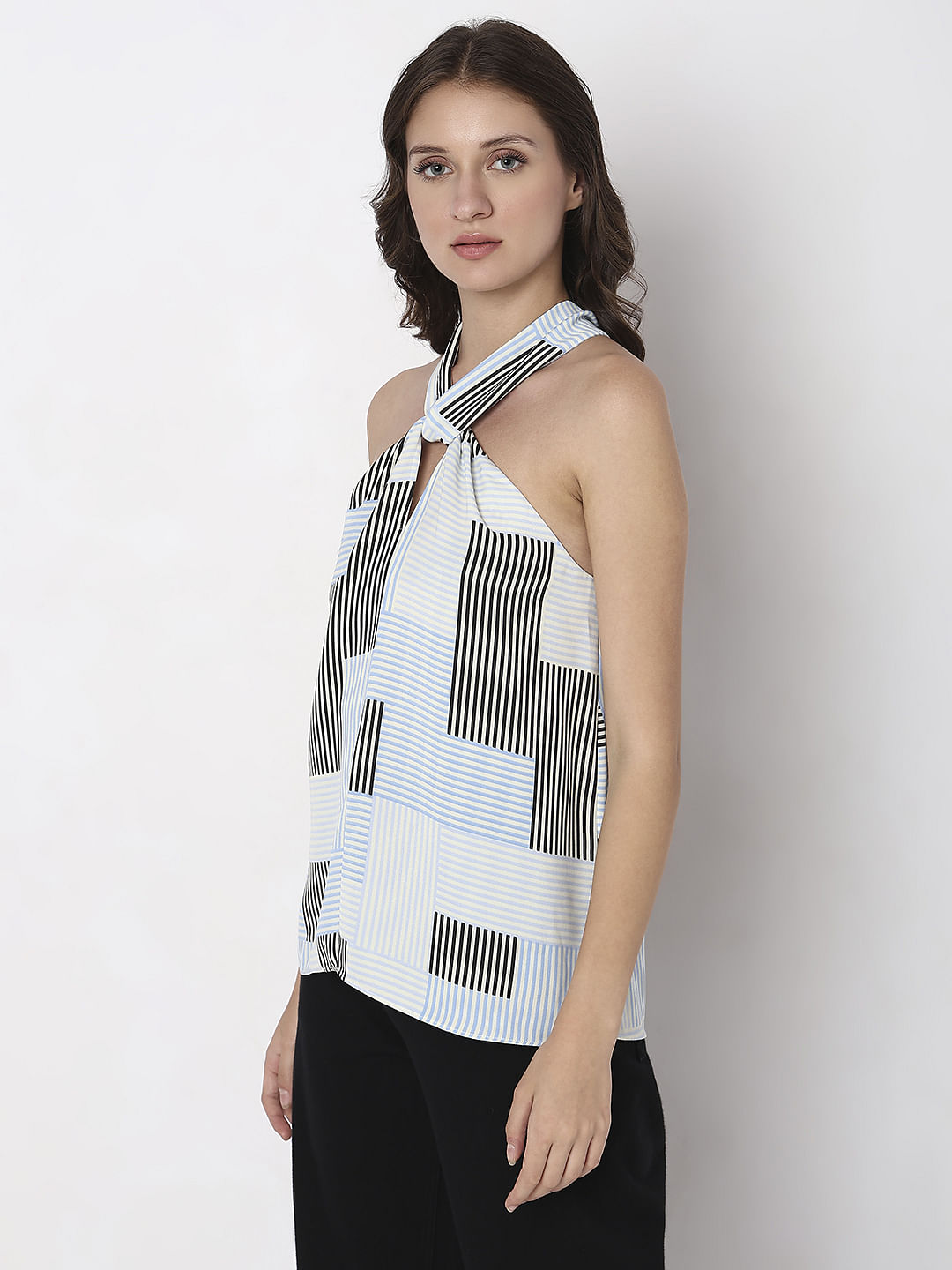 White Striped Halter Neck Top