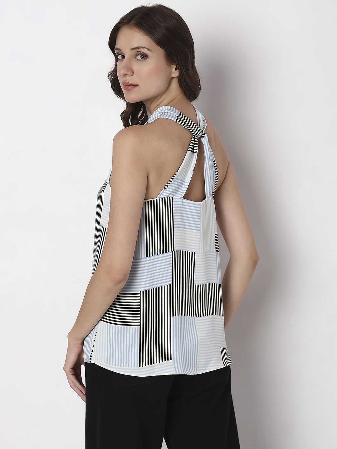 White Striped Halter Neck Top