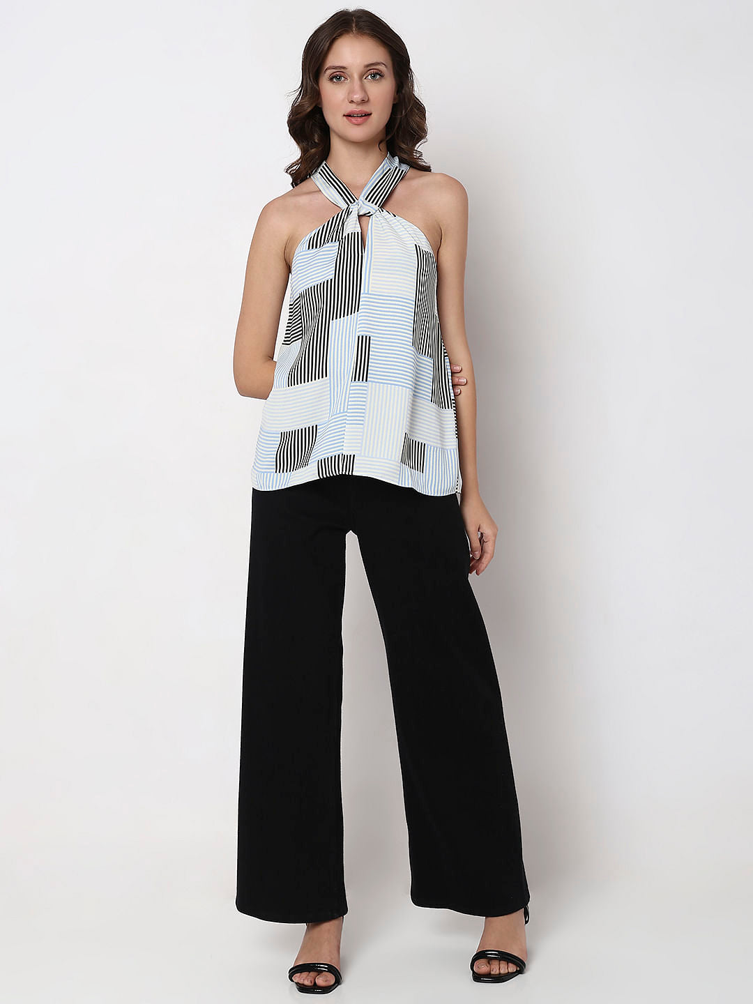 White Striped Halter Neck Top