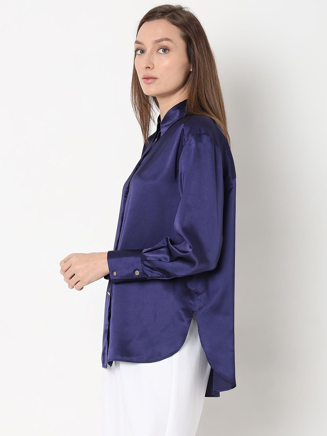 Dark Blue Satin Shirt