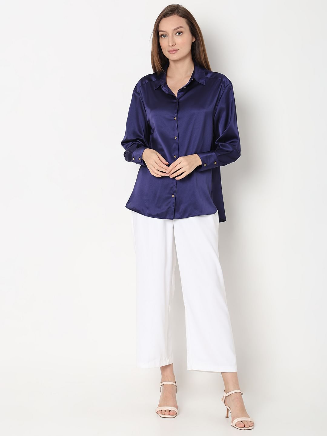 Dark Blue Satin Shirt