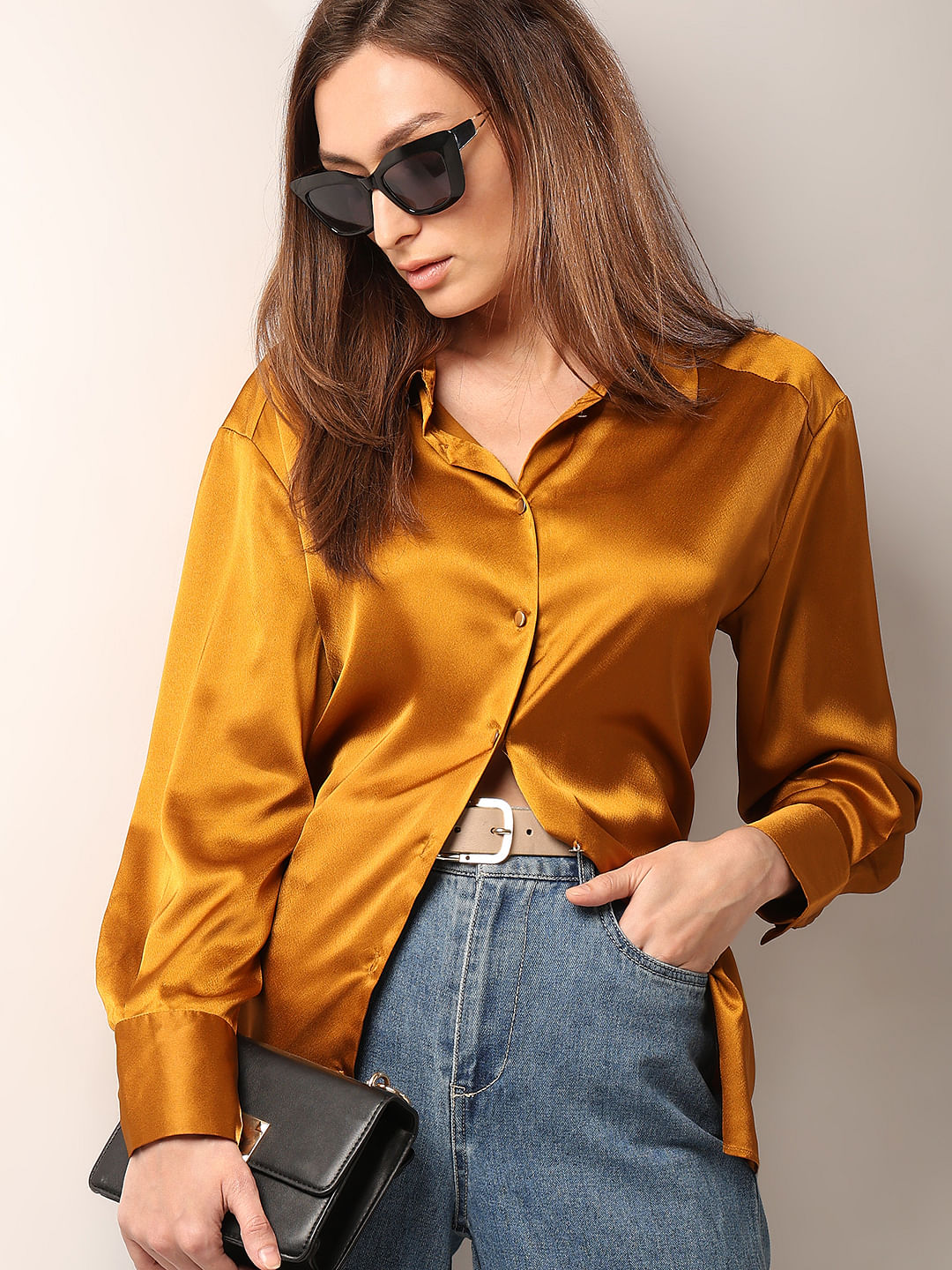 Dark Yellow Satin Shirt