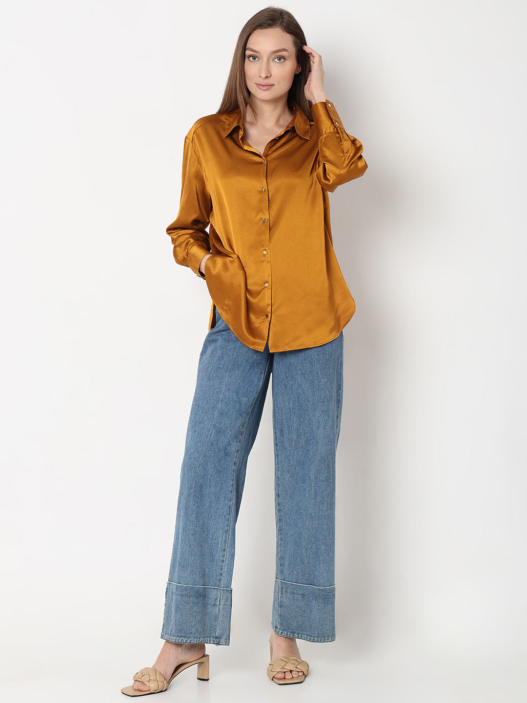 Dark Yellow Satin Shirt