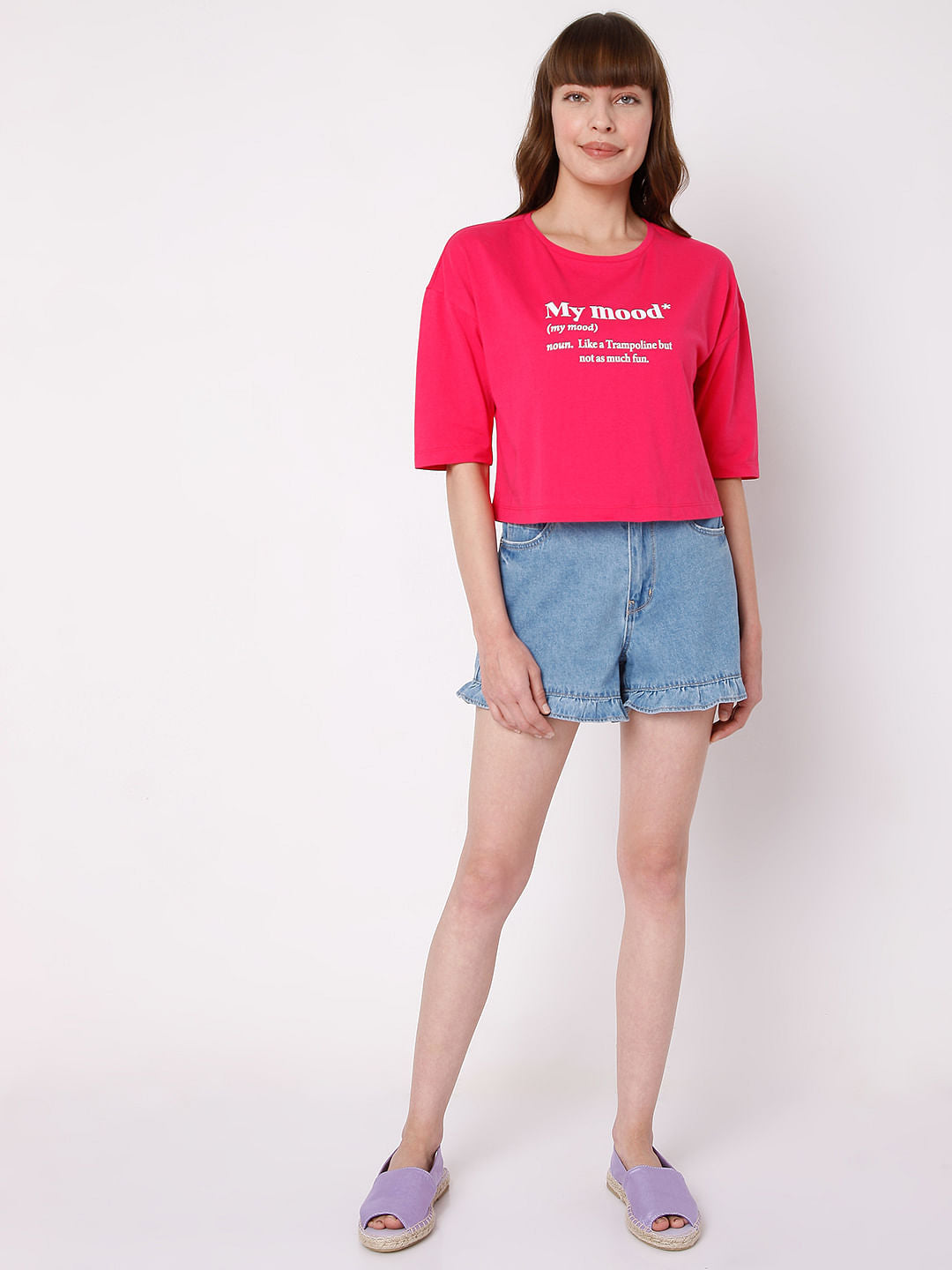 Fuchsia Slogan Print Cropped T-Shirt