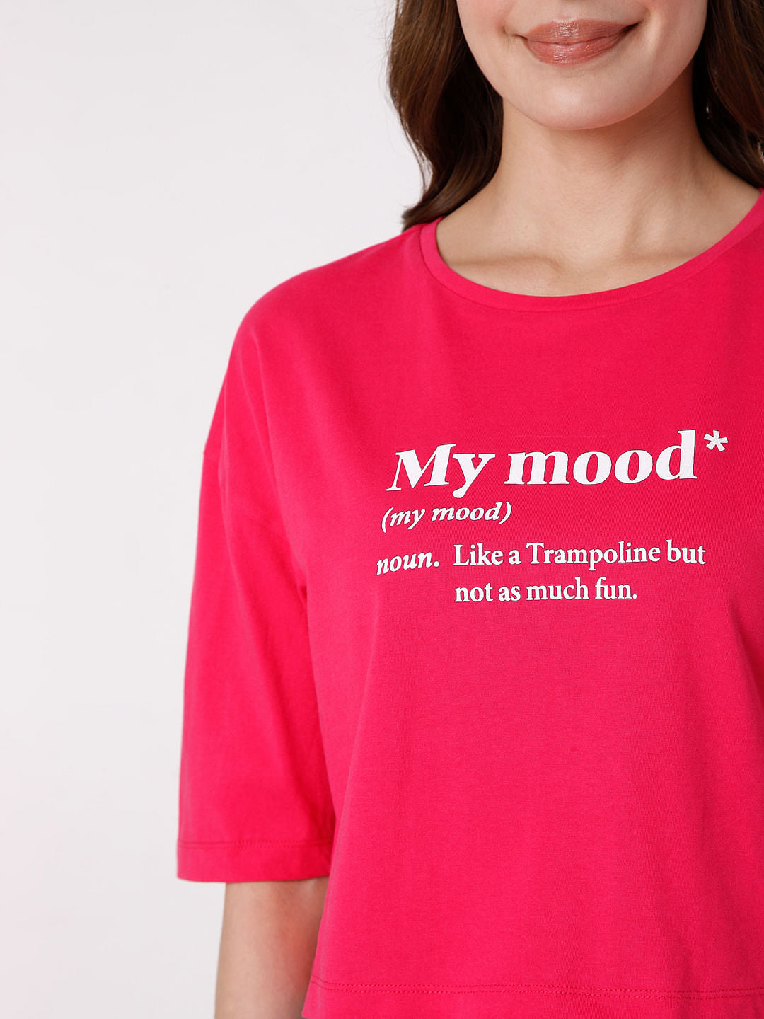 Fuchsia Slogan Print Cropped T-Shirt