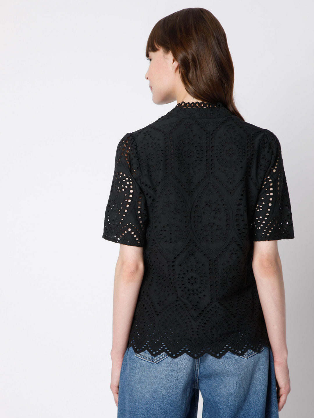 Black Schiffli Embroidered Top