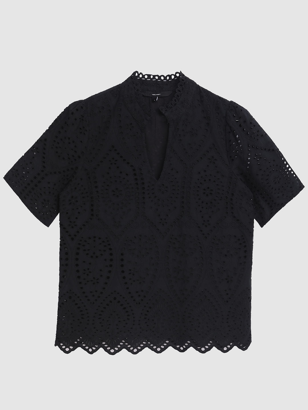 Black Schiffli Embroidered Top
