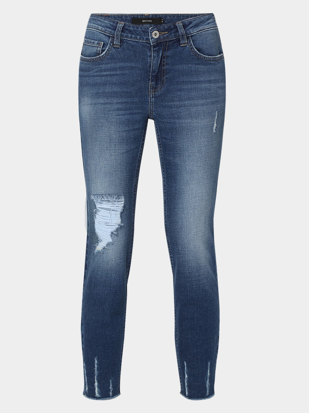 Blue Mid Rise Distressed Wendy Skinny Jeans