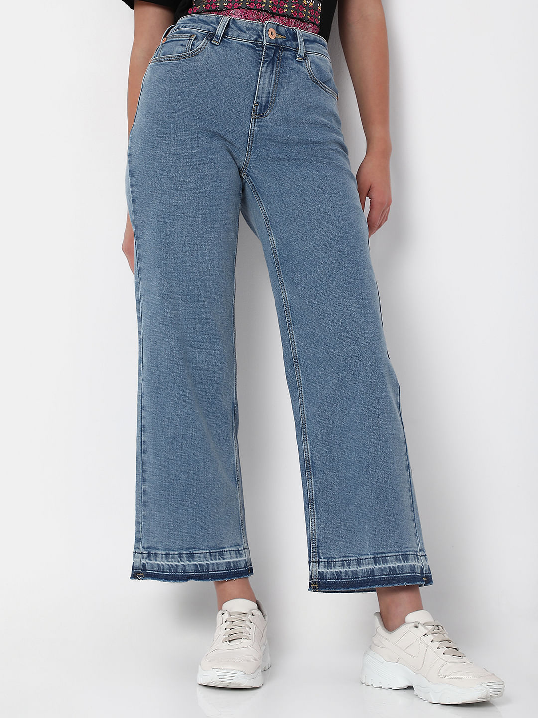 Blue High Rise Straight Fit Jeans