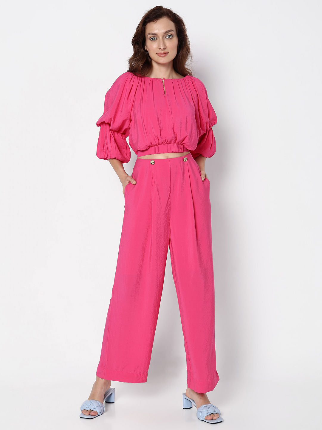 Marquee Pink High Rise Co-Ord Set Pants