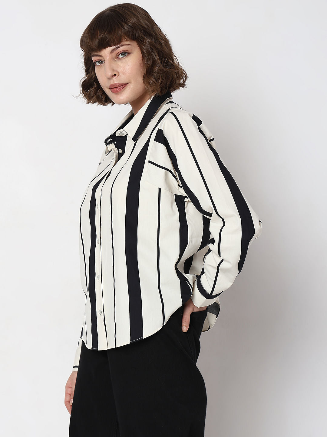 White & Black Striped Formal Shirt