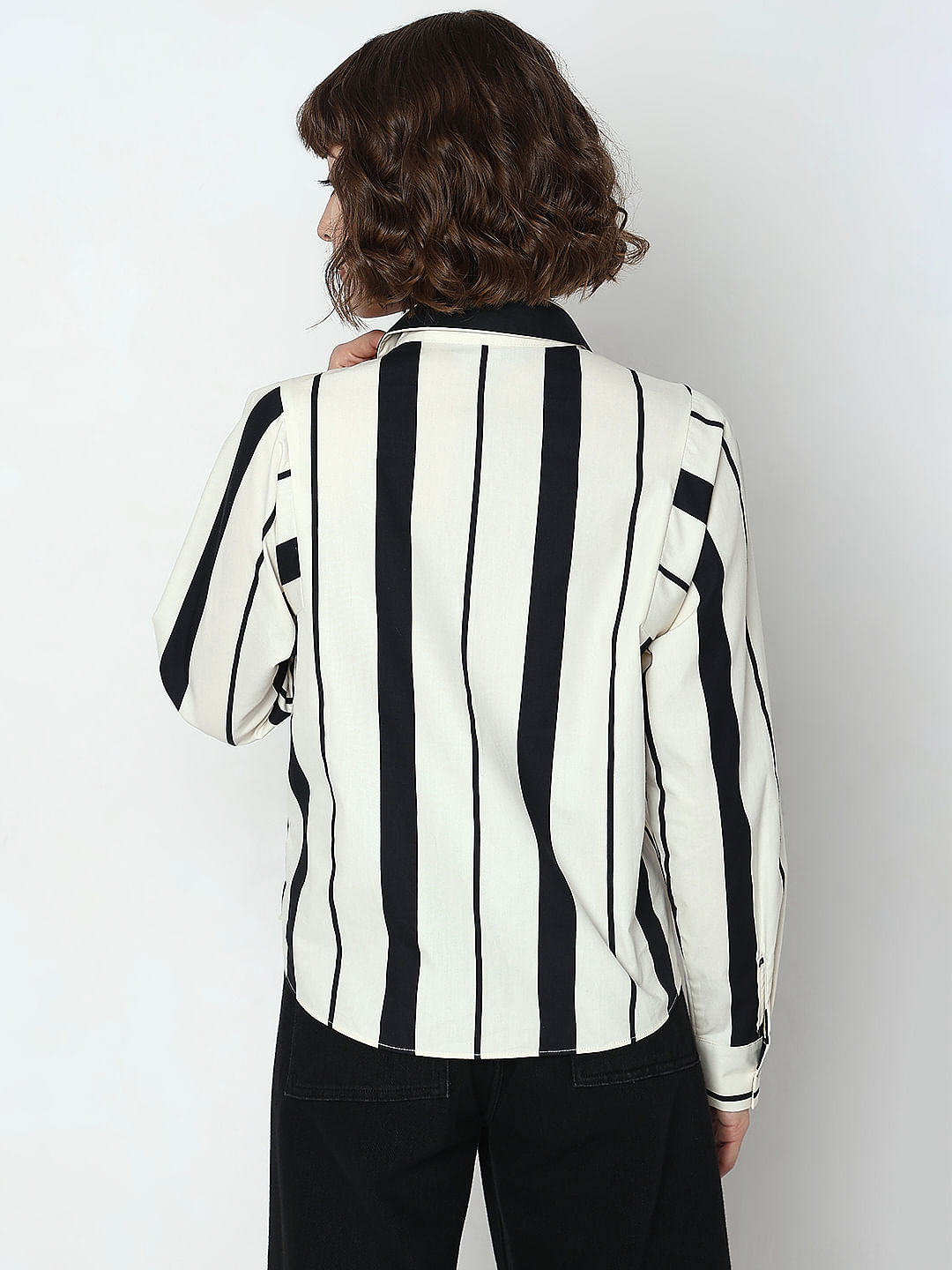 White & Black Striped Formal Shirt