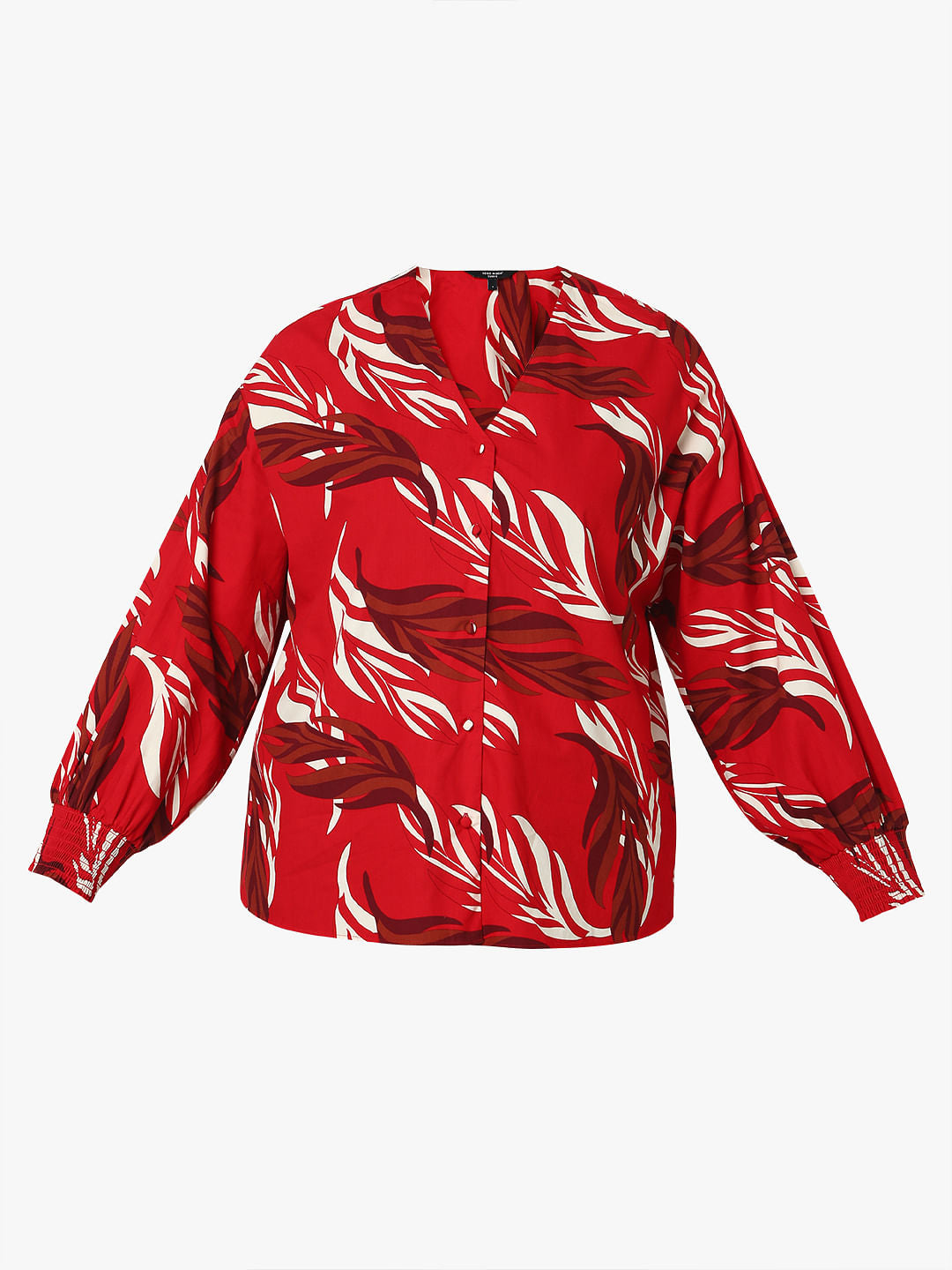 Curve Red Leafy Printed Top