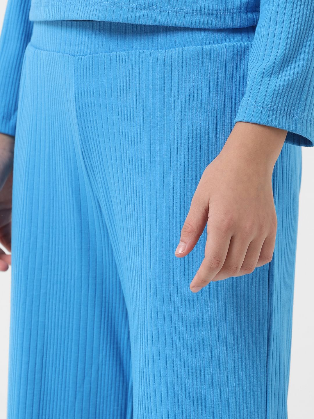 Girl Blue Mid Rise Ribbed Pants