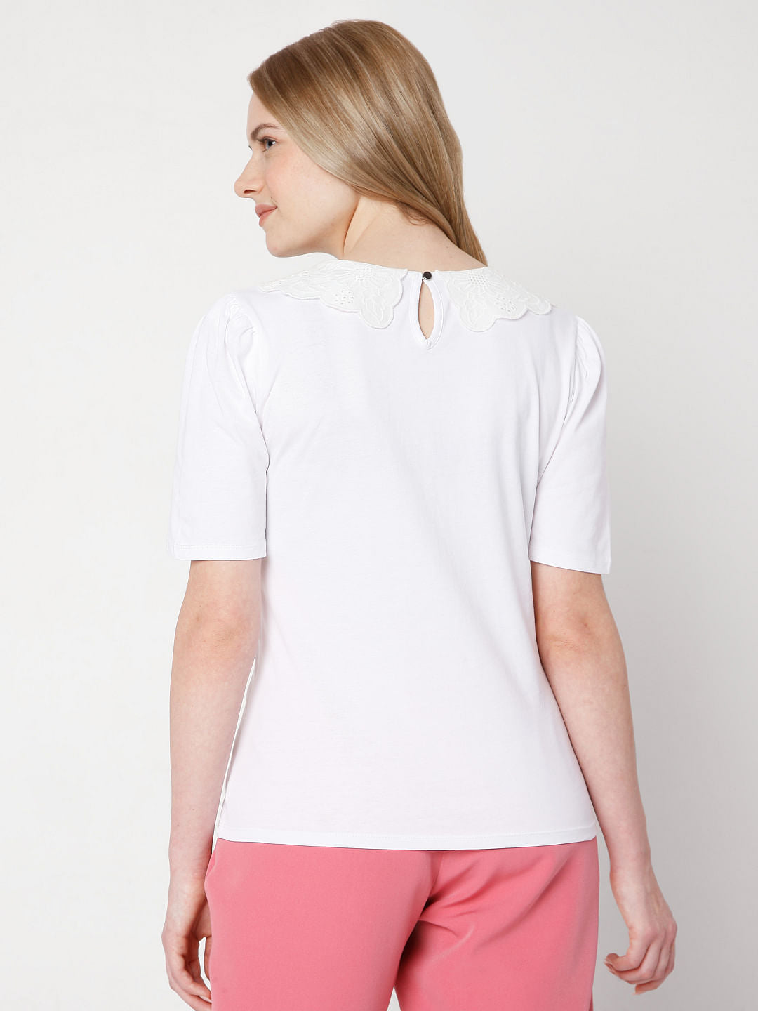 White Lace Detail Collar Top